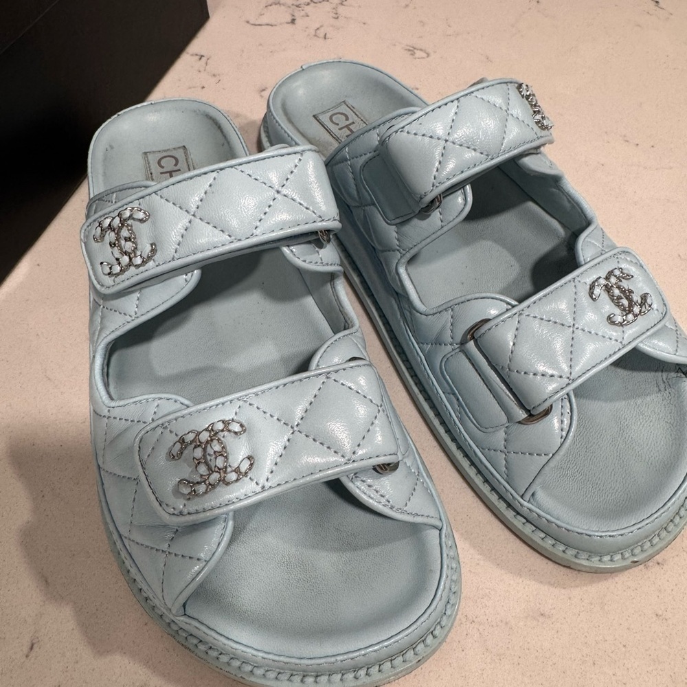 Chanel Blue Quilted Sandals 37 - Picture 3 of 12